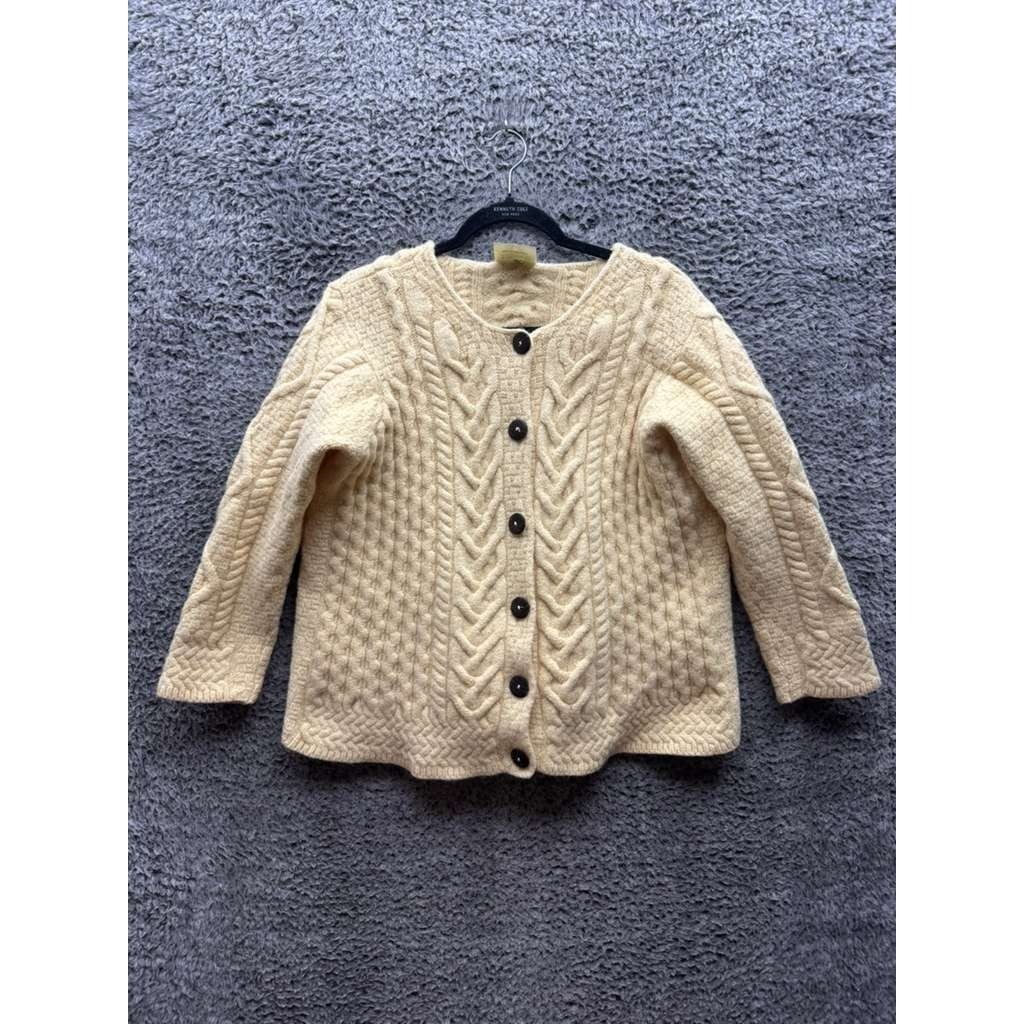 Kilronan Knitwear Merino Wool Cable-Knit Cardigan Sweater Beige Womens Xxl Read!